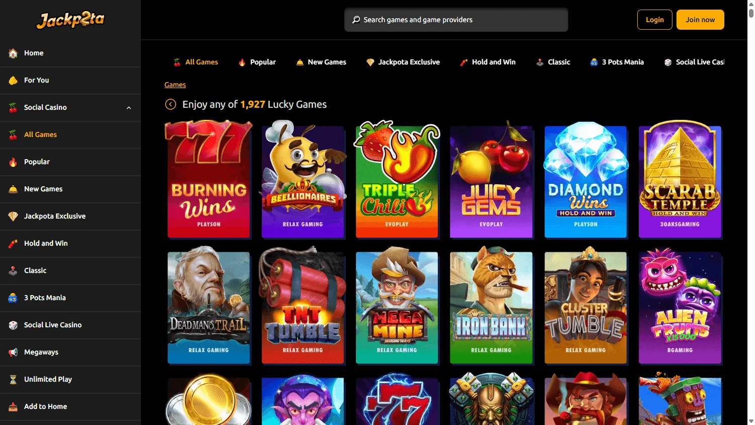 Slots Jackpot Casino games view on desktop