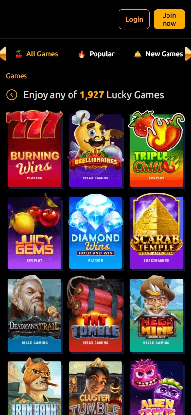Slots Jackpot Casino games view on mobile