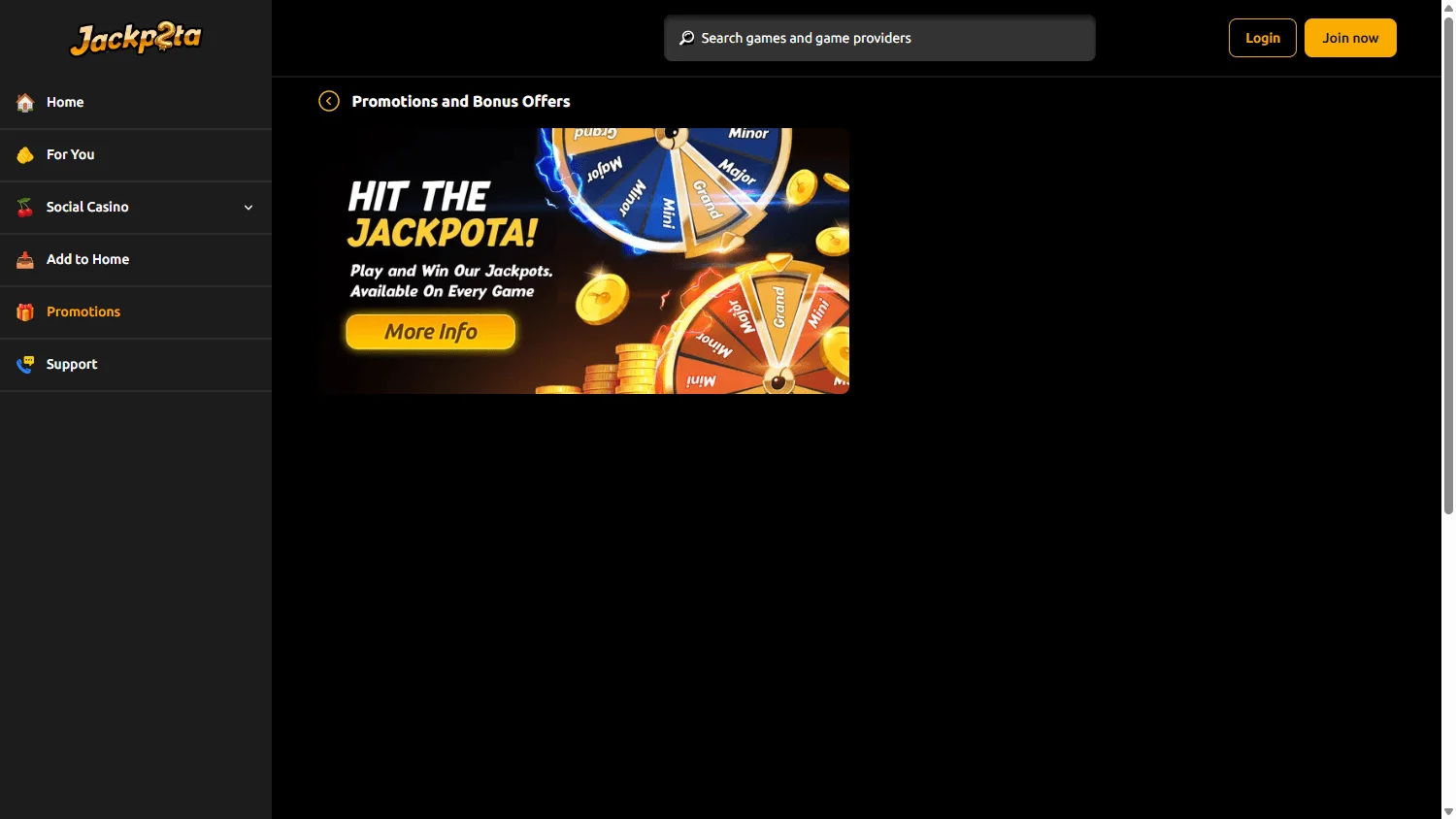 Slots Jackpot Casino promotions view on desktop